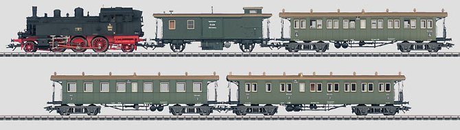 Wrttemberg Passenger Train: Tank Locomotive and 4 Open Platform Cars.