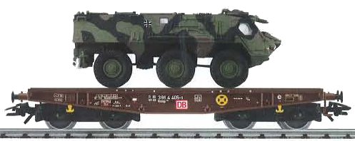 HO German Federal Army Rimmps 651Heavy Duty Flat Car & Fuchs Armored