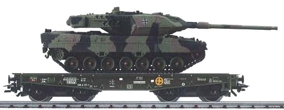 HO German Federal Army type Rimmps Heavy Duty Flat Car & Leopard 2 A6