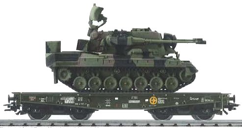 HO German Federal Army Rimmps 650 Heavy Duty Flat Car & Gepard Truck