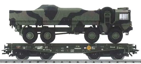 HO German Federal Army Rimmps 650 Heavy Duty Flat Car & 10T GL Mil Tr