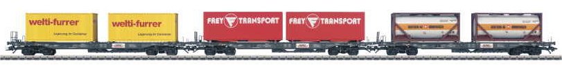 SBB/CFF/FFS Deep Well Flat 3-Car Set w/Load