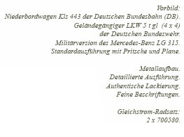 German Federal Army: Type Kls Flat Car w/Mercedes-Benz LG 315