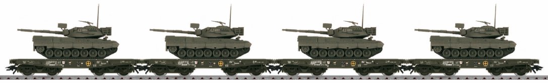 German Federal Army: Set w/Type Rlmmps Flat Cars w/4 Leopard