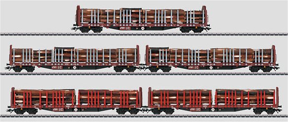 5-Car Flat Car set w/Wood Loads