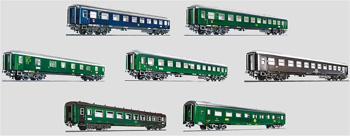 Display with 12 Tin-Plate Passenger Cars.