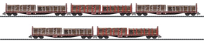 Set with 5 Cars for Transporting Lumber.