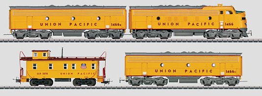 Union Pacific General Motors EMD F 7 A-B-A  three-unit set & caboose