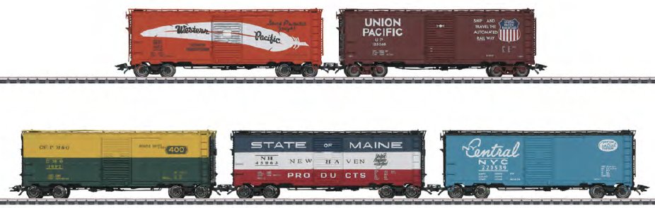 American Car Set with 5 Single-door Boxcars