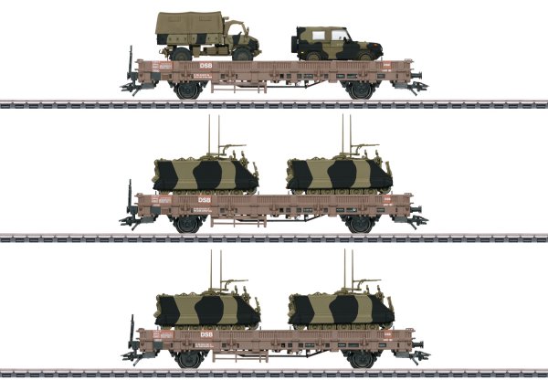 DSB Military Transport Low Side 3-Car Set, Era IV